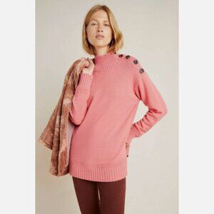 Anthropologie "Margarita" Salmon Pink Button Mock Neck Tunic Sweater